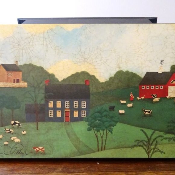 Valerie Pillow Americana Folk Art Wood Recipe Trinket Box Hallmark Very Good - Picture 4 of 8